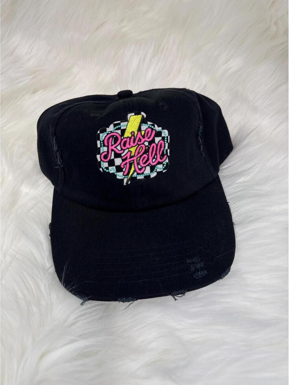 Raise Hell Distressed Baseball Hat - Embroidered Patch - Unisex